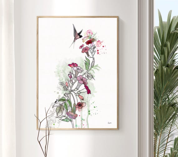 Watercolor Floral Print, Watercolor Wall Art, Pink Floral Art, Bedroom Art, Watercolor Painting, Flowers Painting, Pink Flowers Wall Art