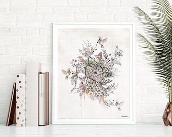 Nowoczesna sztuka ścienna z mandalą, wydruk artystyczny z motywem kwiatowym, malarstwo mandali, dekoracja ścienna boho, sztuka kwiatowa boho, sztuka mandali, nowoczesne malarstwo kwiatowe