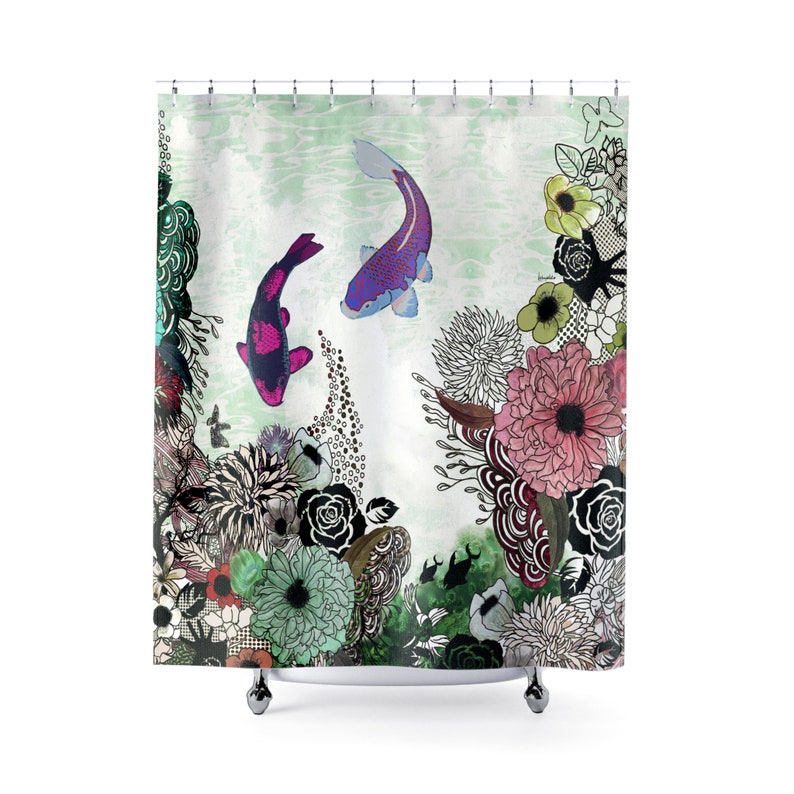 Koi Fish Shower Curtain Colorful Shower Curtain Bathroom Etsy