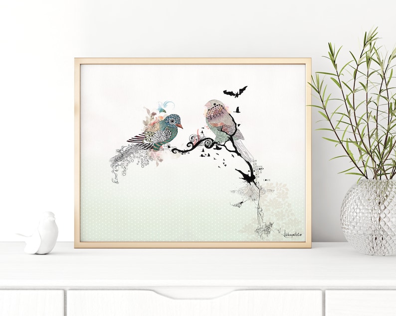 Love birds art, Pen and ink art, Bird illustration, Love birds painting, Colorful image 2