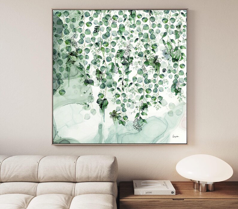 Farmhouse Wall Art, Abstract Botanical Art, Large Wall Art, Sage Green Art, Botanical Painting, Living Room Wall Art Oversized, Green Art