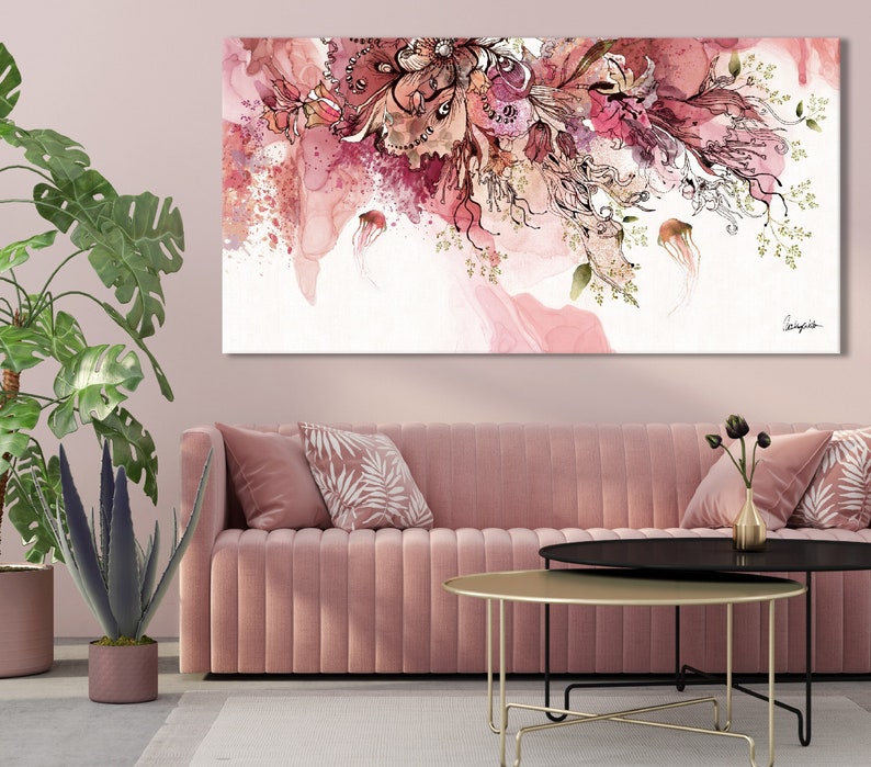 Hot Pink Abstract Painting, Extra Large Wall Art, Canvas Wall Art Abstract, Living Room Painting, Modern Art for Home, Colorful Wall Art image 5