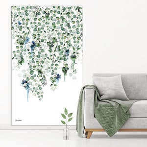 Large Vertical Wall Art, Botanical Green Art, Oversized Wall Art, Green Botanical Art, Extra Large Wall Art, Vertical Painting, Canvas Art