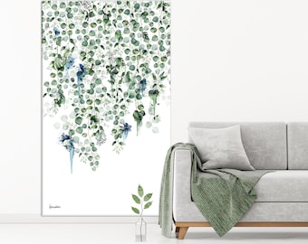 Large Vertical Wall Art, Botanical Green Art, Oversized Wall Art, Green Botanical Art, Extra Large Wall Art, Vertical Painting, Canvas Art