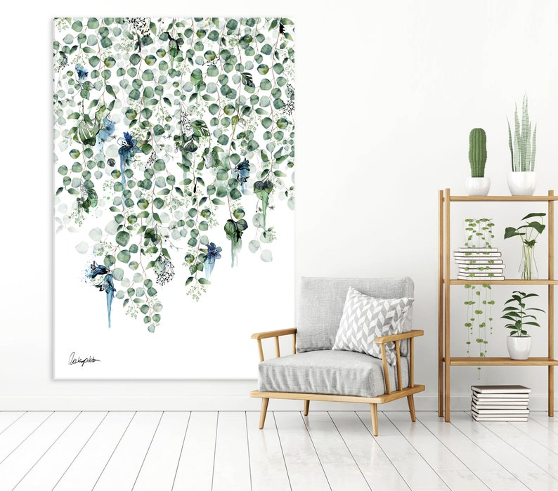 Large Vertical Wall Art Botanical Green Art Oversized Wall