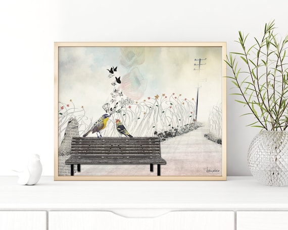 birds wall art birds collage art romantic wall art wedding gift collage print birds artwork romantic painting romantic wall art
