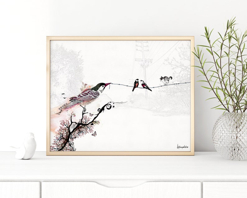 Bird Collage Art Print Birds Wall Art Horizontal Print Etsy