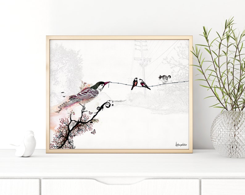 Bird Collage Art Print, Birds Wall Art, Horizontal Print, Birds Print, Print of Original Artwork, Collage Art image 5