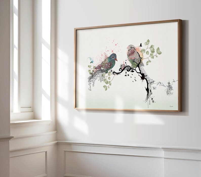 Birds Scandinavian Art Print, Minimalist Painting, Bird Wall Art, Minimalist Art, Scandinavian Wall Decor, Sparrow Bird Art, Bird Lover Gift