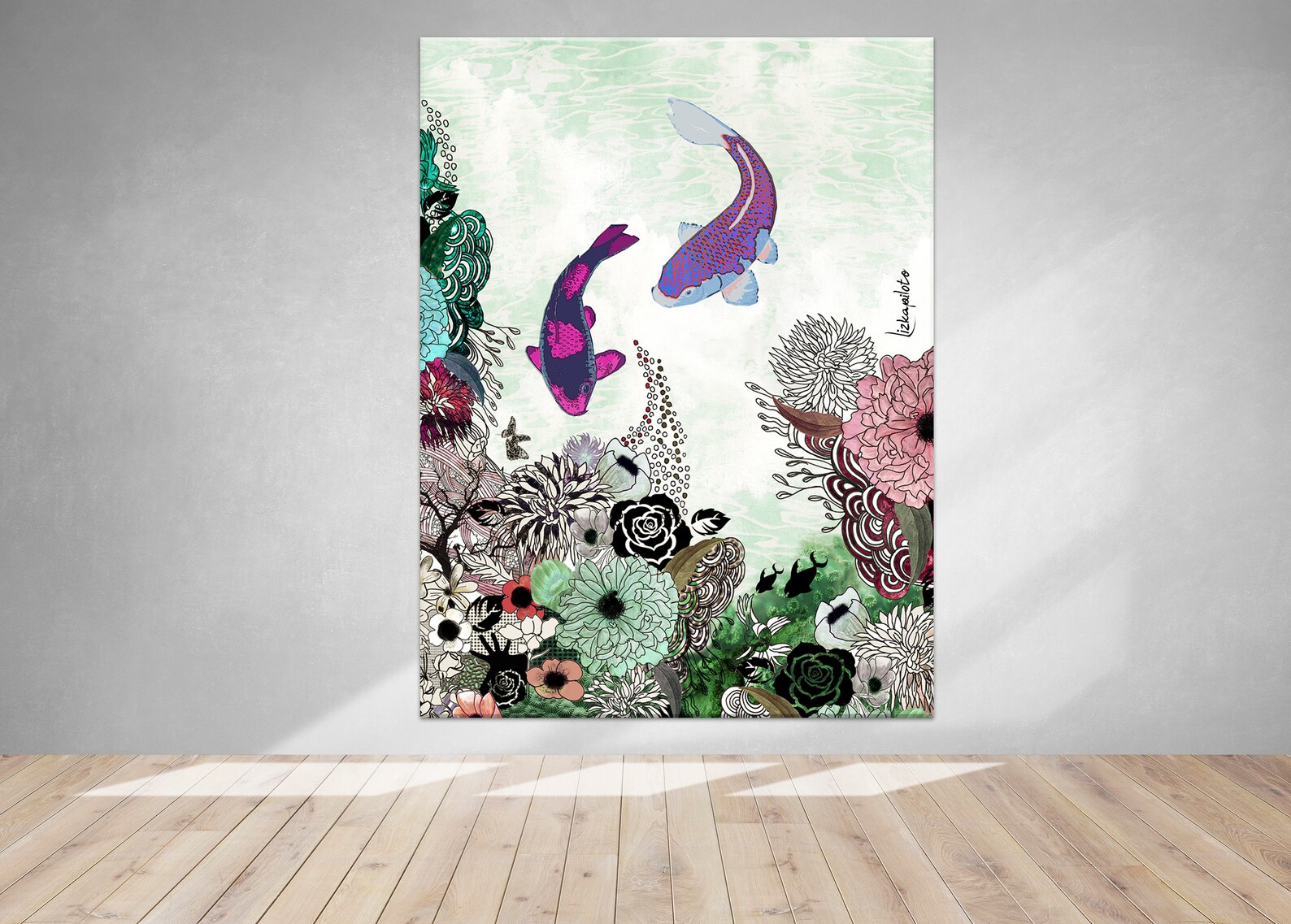 Feng Shui Art Spiritual Office Wall Art Koi Fish Painting Etsy