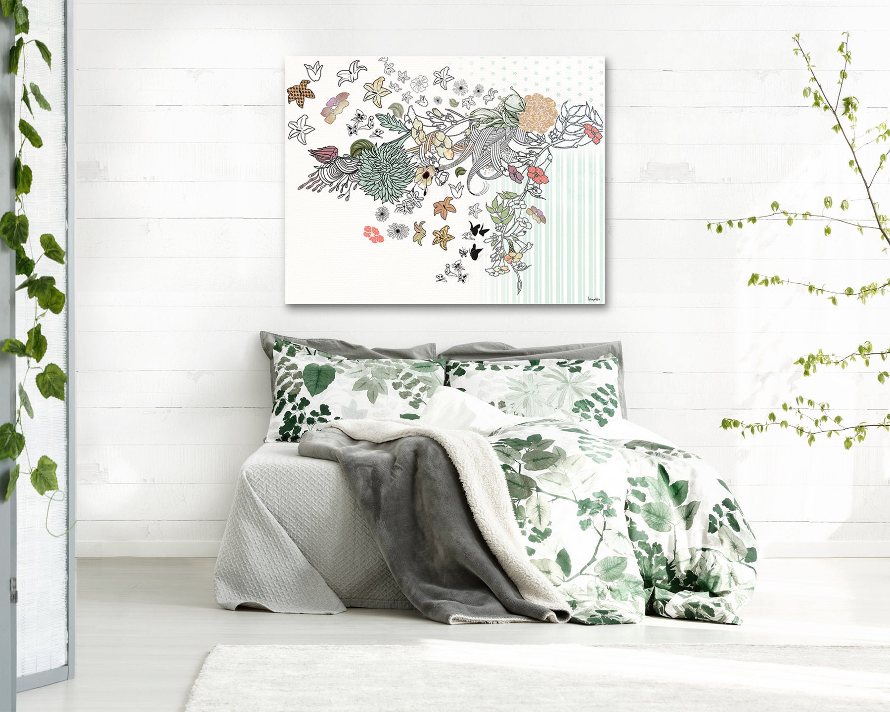 Floral Bedroom Wall Art Print Original Flowers Painting Etsy