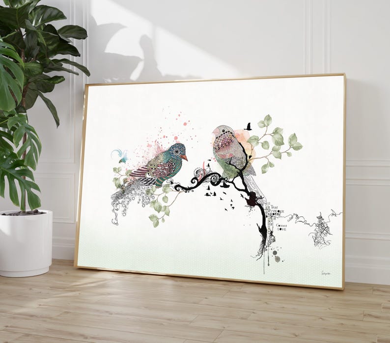 Birds Scandinavian Art Print, Minimalist Painting, Bird Wall Art, Minimalist Art, Scandinavian Wall Decor, Sparrow Bird Art, Bird Lover Gift
