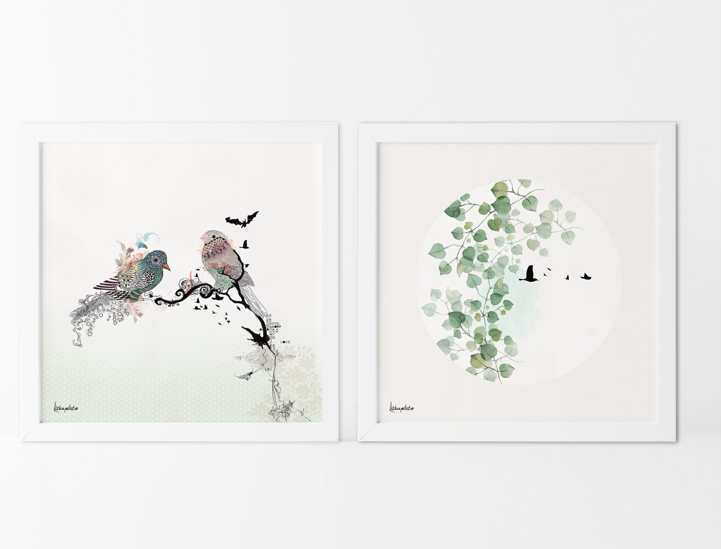 Picture of Set of 2 Wall Art Scandinavian Decor Birds Wall Prints | Etsy