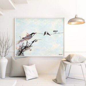 Whimsical Bird Art, Romantic Print, Bird Wall Art, Romantic Wall Art, Whimsical Art Print, Birds on a Wire Wall Art, Bird Artwork image 4