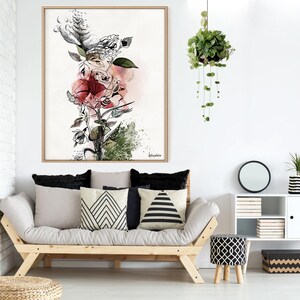 Large Wall Art, Red Flower Painting, Large Watercolor Art, Canvas Art Print, Large Colorful Painting, Living Room Wall Art, Red Rose Art