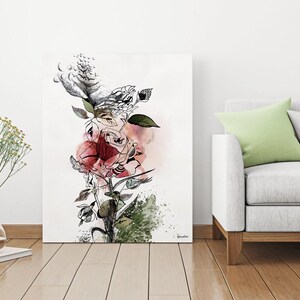 Large Wall Art, Red Flower Painting, Large Watercolor Art, Canvas Art Print, Large Colorful Painting, Living Room Wall Art, Red Rose Art