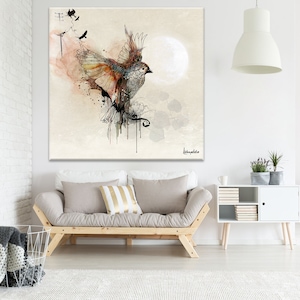 Large Wall Art, Modern Watercolor Painting, Extra Large Canvas Art, Large Bird Painting, Modern Wall Art, Living Room Wall Art, Canvas Print image 9