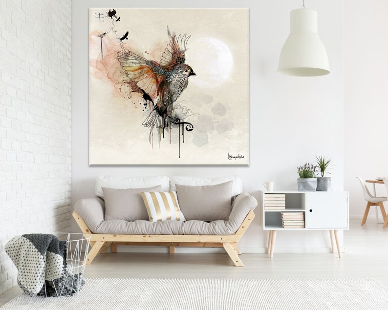 Large Wall Art, Modern Watercolor Painting, Extra Large Canvas Art, Large Bird Painting, Modern Wall Art, Living Room Wall Art, Canvas Print image 9