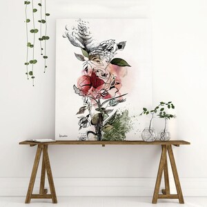 Large Wall Art, Red Flower Painting, Large Watercolor Art, Canvas Art Print, Large Colorful Painting, Living Room Wall Art, Red Rose Art