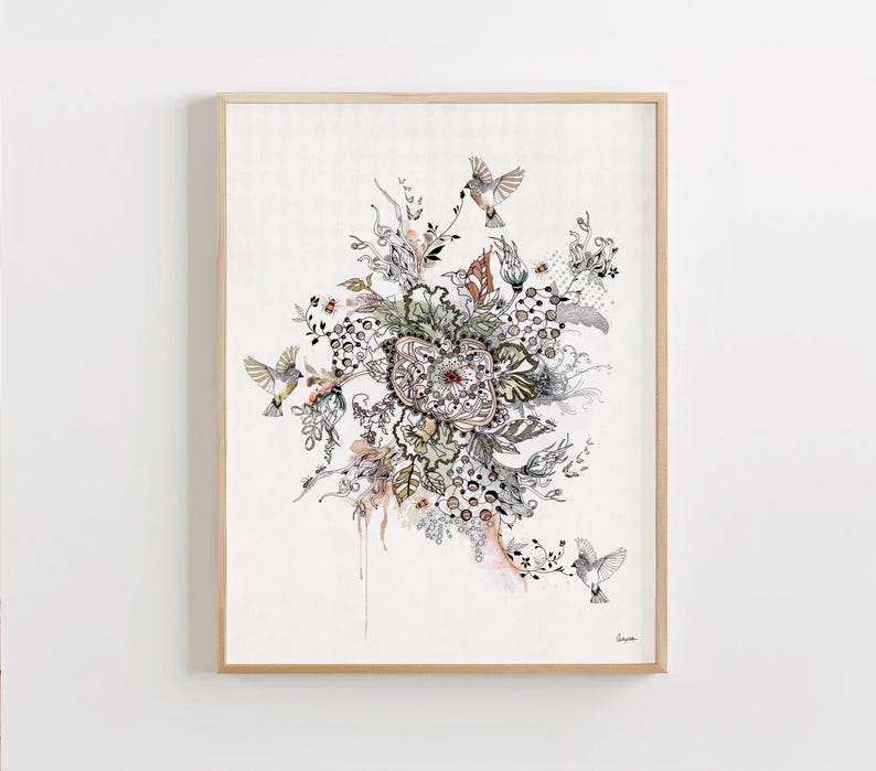 Modern Ink Drawing, Abstract Floral Art, Ink Art, Modern Art Print, Original Drawing, Ink Flowers Art, Abstract Wall Art, Modern Floral Art image 8