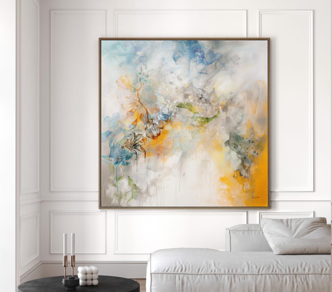 Modern Abstract Painting on Canvas, Yellow and Blue Dreamy Wall Art ...