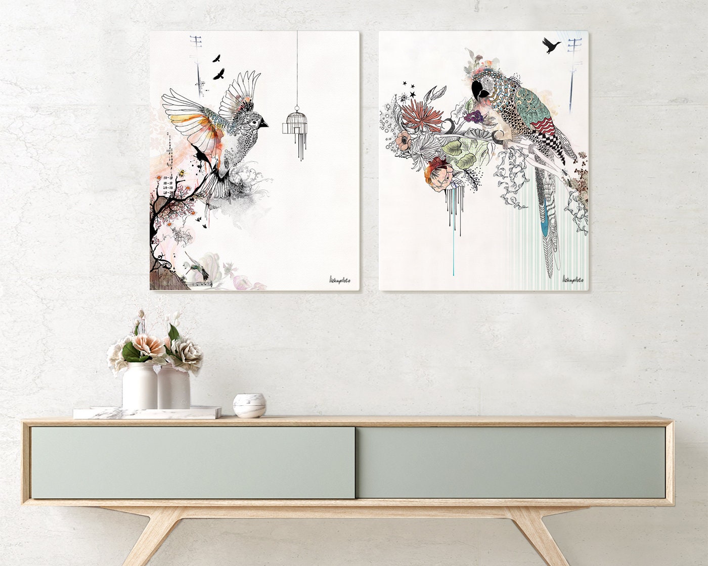 Prints Set Wall Art for Living Room Wall Art with Birds Set | Etsy