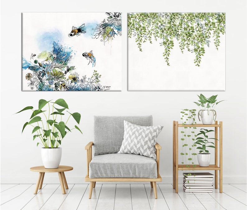 Coastal Wall Art Set Abstract Blue Paintings Extra Large | Etsy