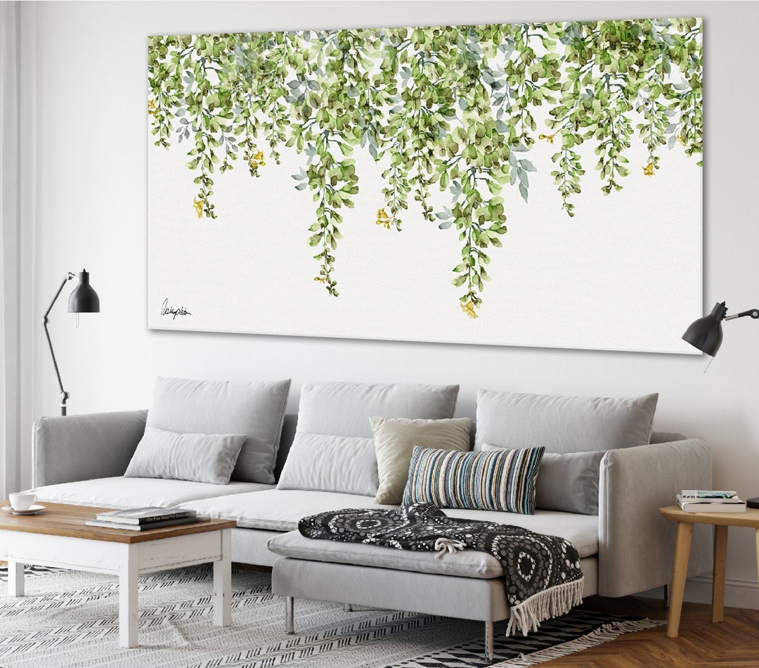 Large Botanical Wall Art, Green Watercolor Painting, Framed Wall Art ...