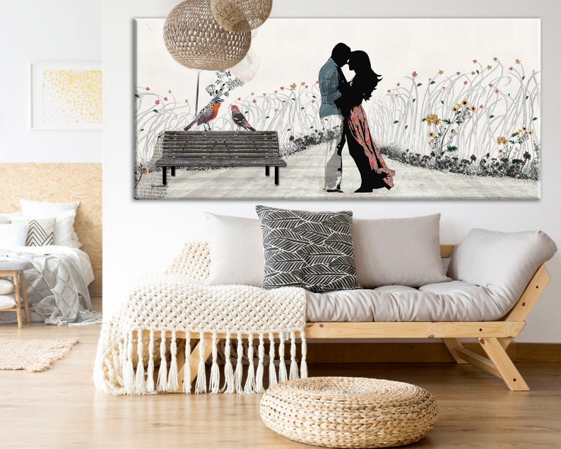 Large Wall Art, Love Couple Paintings, Canvas Art, Love Painting, Panoramic Wall Art image 2