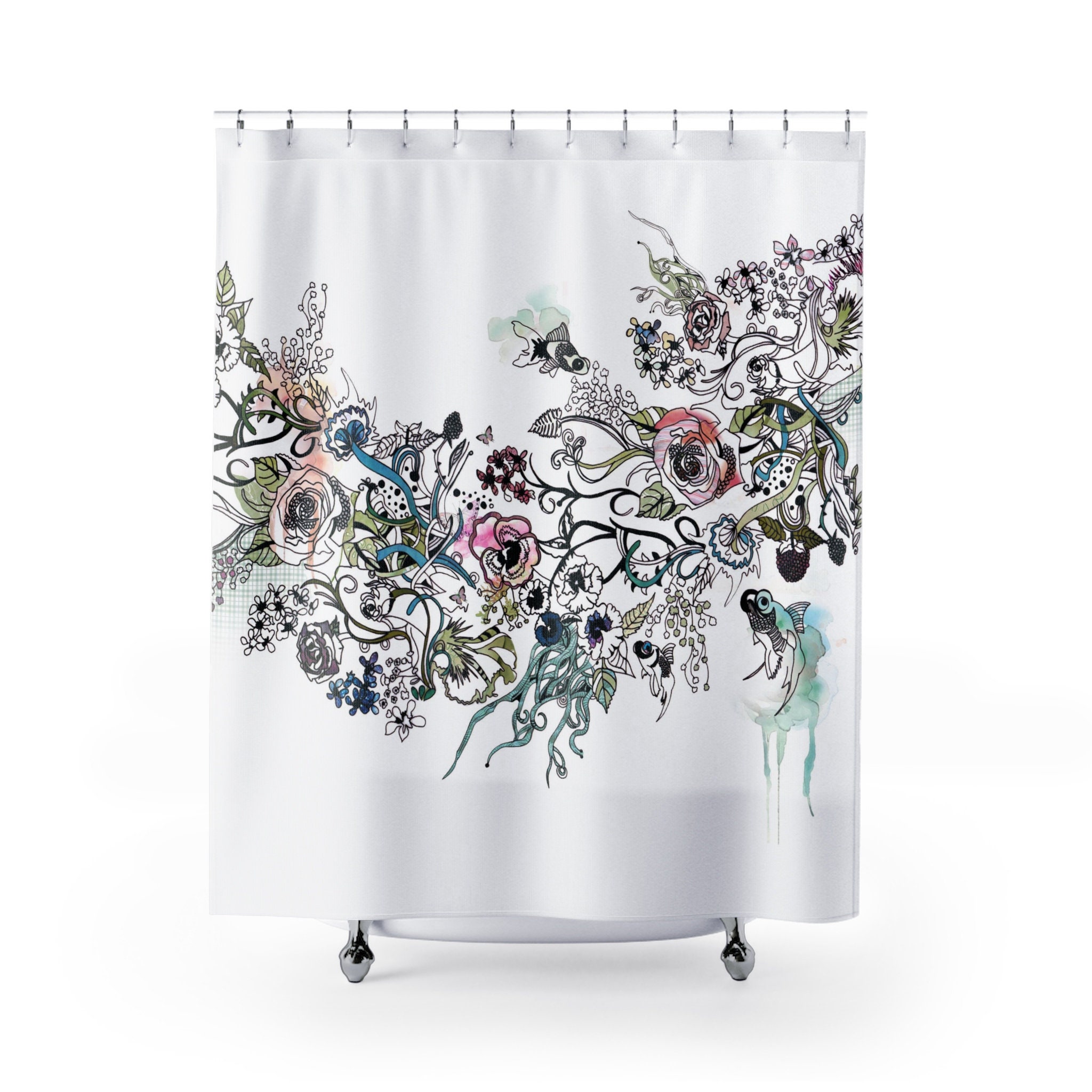 Bohemian Bathroom Decor Fish Art Shower Curtain Boho Shower Etsy