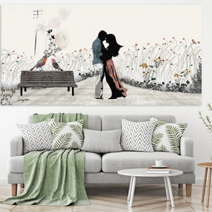 Large Wall Art, Love Couple Paintings, Canvas Art, Love Painting, Panoramic Wall Art image 5