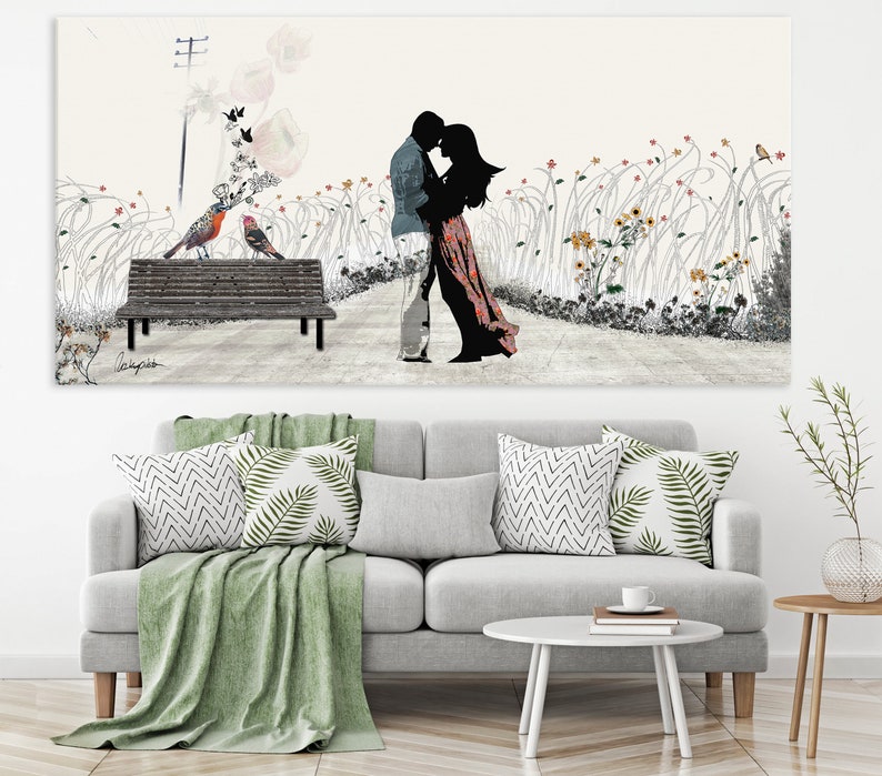 Large Wall Art, Love Couple Paintings, Canvas Art, Love Painting, Panoramic Wall Art image 5