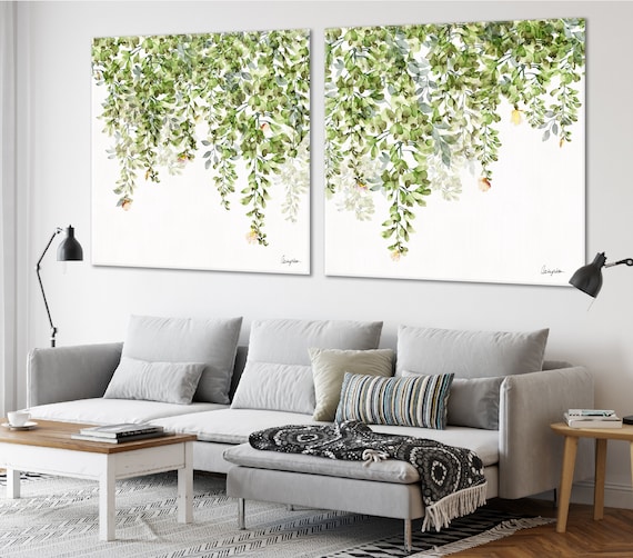 Large Canvas Wall Art Plant Art Sage Green Wall Art Wall Decor Living Room Natural Wall Art Large Boho Wall Art Green Painting Nature Etsy