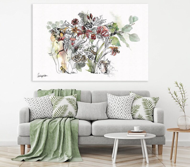 Extra Large Wall Art Elephant Decor Large Canvas Art Boho Etsy