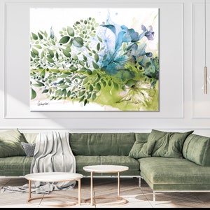 Green Abstract Art, Large Wall Art Abstract, Dining Room Wall Art, Large Green Abstract Painting, Art Green Canvas Wall Art, Botanical Art image 7