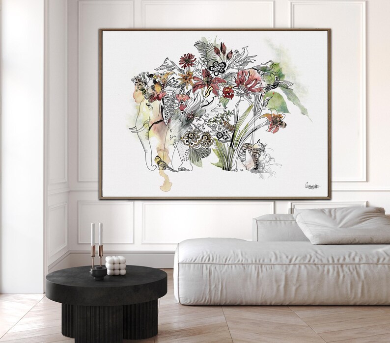Boho Wall Art, Elephant Art, Canvas Wall Decor, Boho Print, Animal Art, Elephant Wall Art, Large Canvas, Living Room Wall Art, Boho Artwork