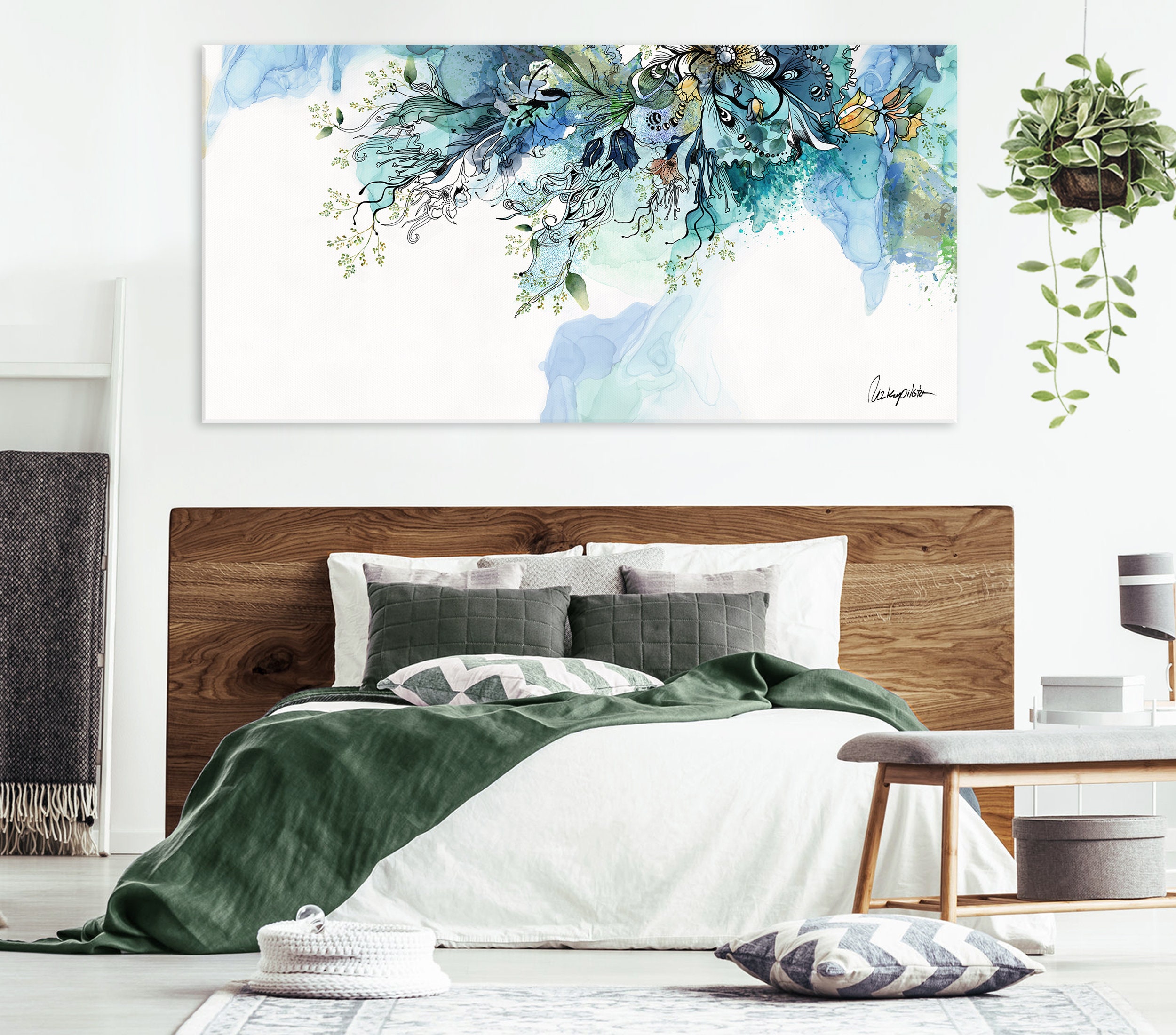 Turquoise Abstract Art Large Abstract Wall Art Framed Wall Etsy