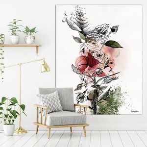 Large Wall Art, Red Flower Painting, Large Watercolor Art, Canvas Art Print, Large Colorful Painting, Living Room Wall Art, Red Rose Art