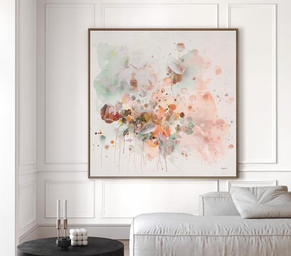 Abstract Floral Canvas Print, Blush Pink Modern Wall Art, Watercolor Abstract Poster, Large Soft Pastel Art Print, Living Room Wall Art