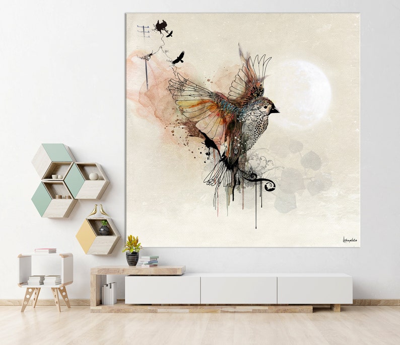Large Wall Art, Modern Watercolor Painting, Extra Large Canvas Art, Large Bird Painting, Modern Wall Art, Living Room Wall Art, Canvas Print image 6