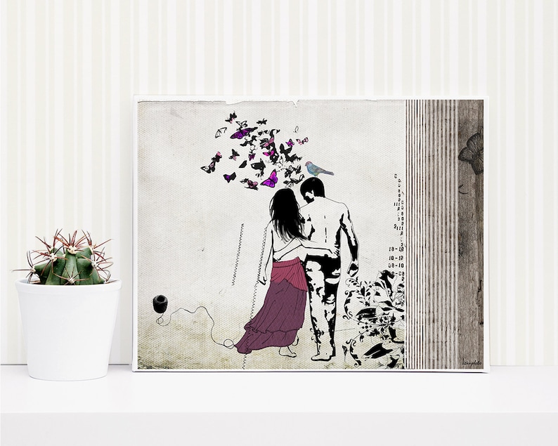 Romantic Collage Art Print, Couple Gift, Romance Art, Love Couple Art, Collage Artwork, Bedroom Decor, Collage Wall Art, Romantic Print image 7