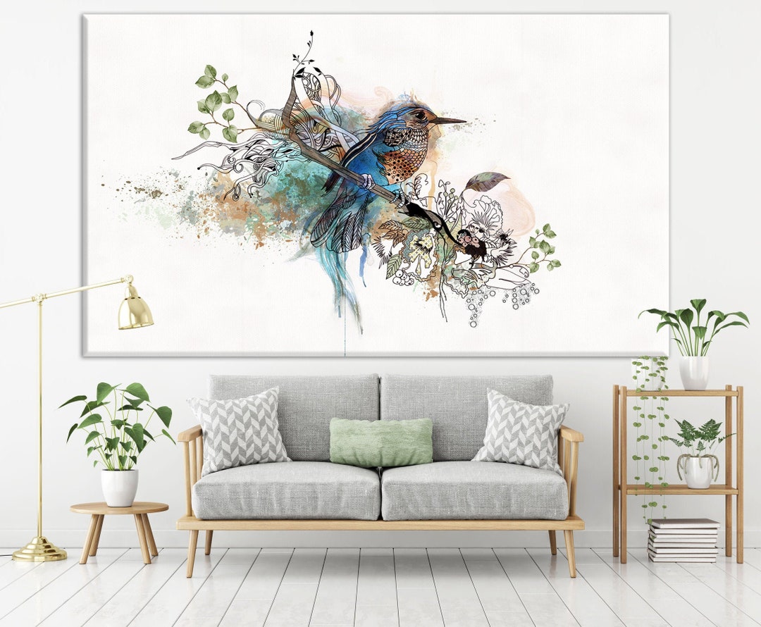 Blue Bird Painting, Extra Large Wall Art, Original Watercolor Painting ...