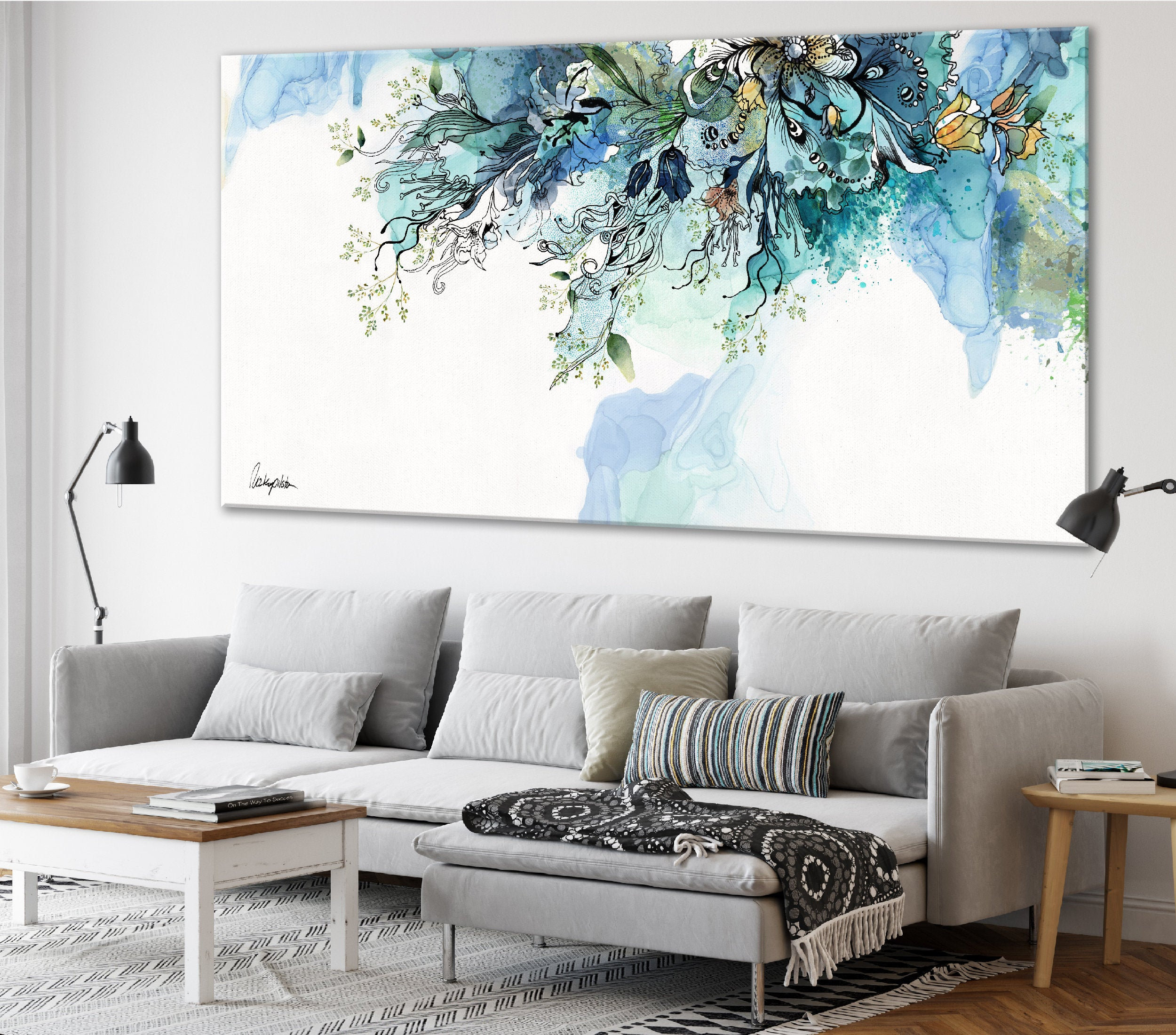 Turquoise Abstract Art Large Abstract Wall Art Framed Wall Etsy