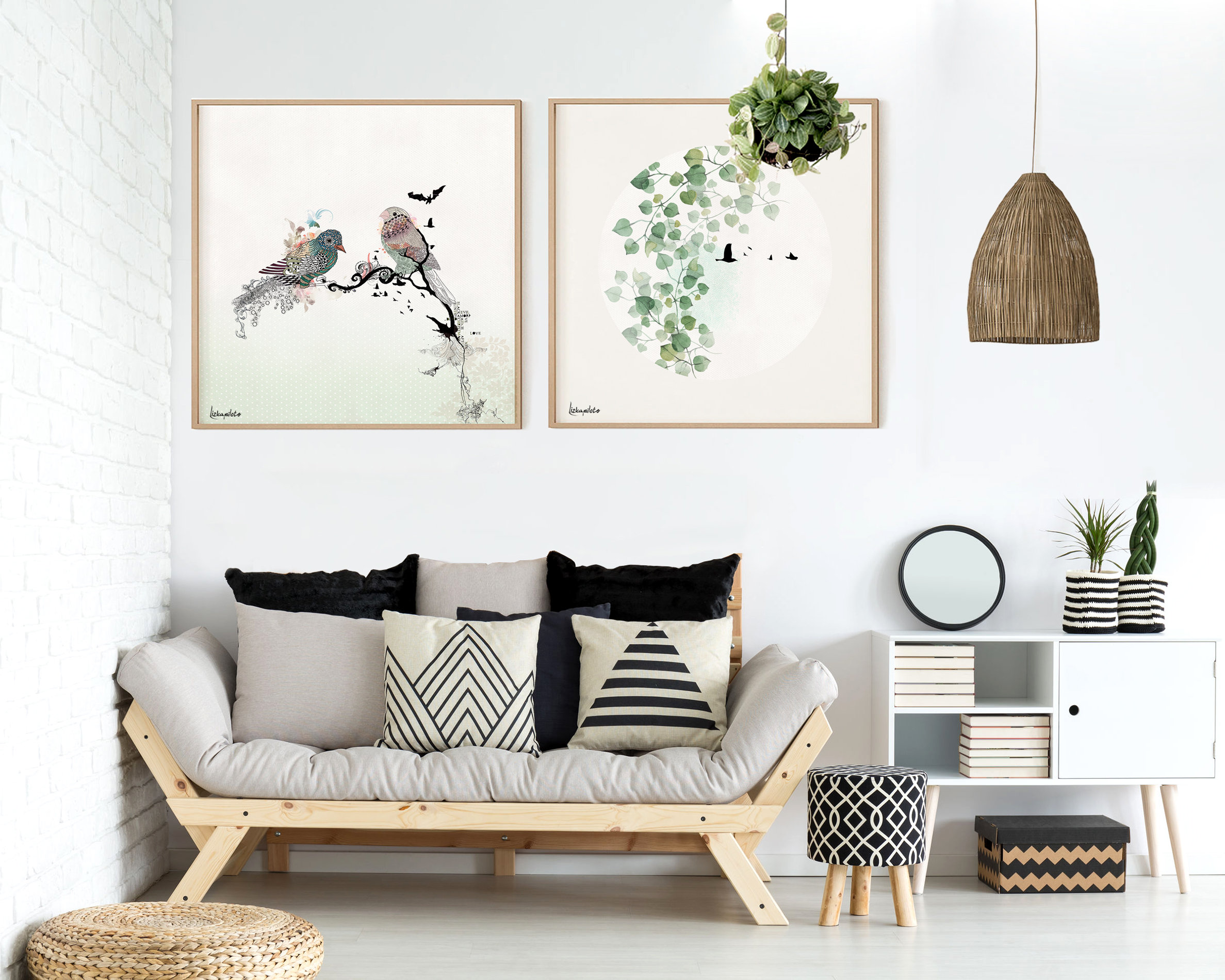 Set of 2 Wall Art Scandinavian Decor Birds Wall Prints | Etsy - Scandinavian Vintage Wall Decor