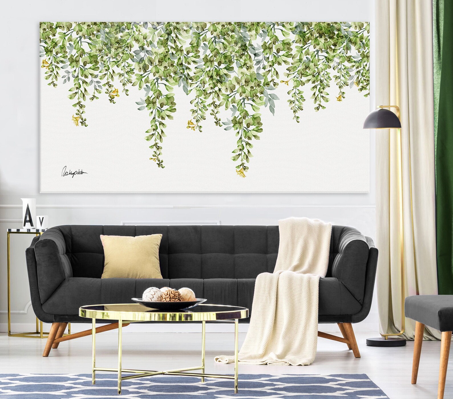 Large Botanical Wall Art Green Watercolor Painting Framed Etsy