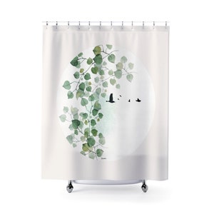 Cortina de ducha bohemia, cortina de ducha con hojas, decoración de baño bohemia, hojas verdes, cortina de ducha moderna, cortina de ducha bohemia, cortinas de baño