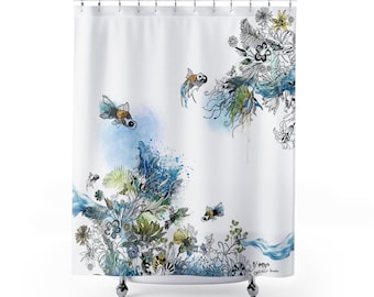 Fish Shower Curtain, Bathroom Decor, Art Shower Curtain, Blue Shower Curtain, Ocean Bathroom Decor