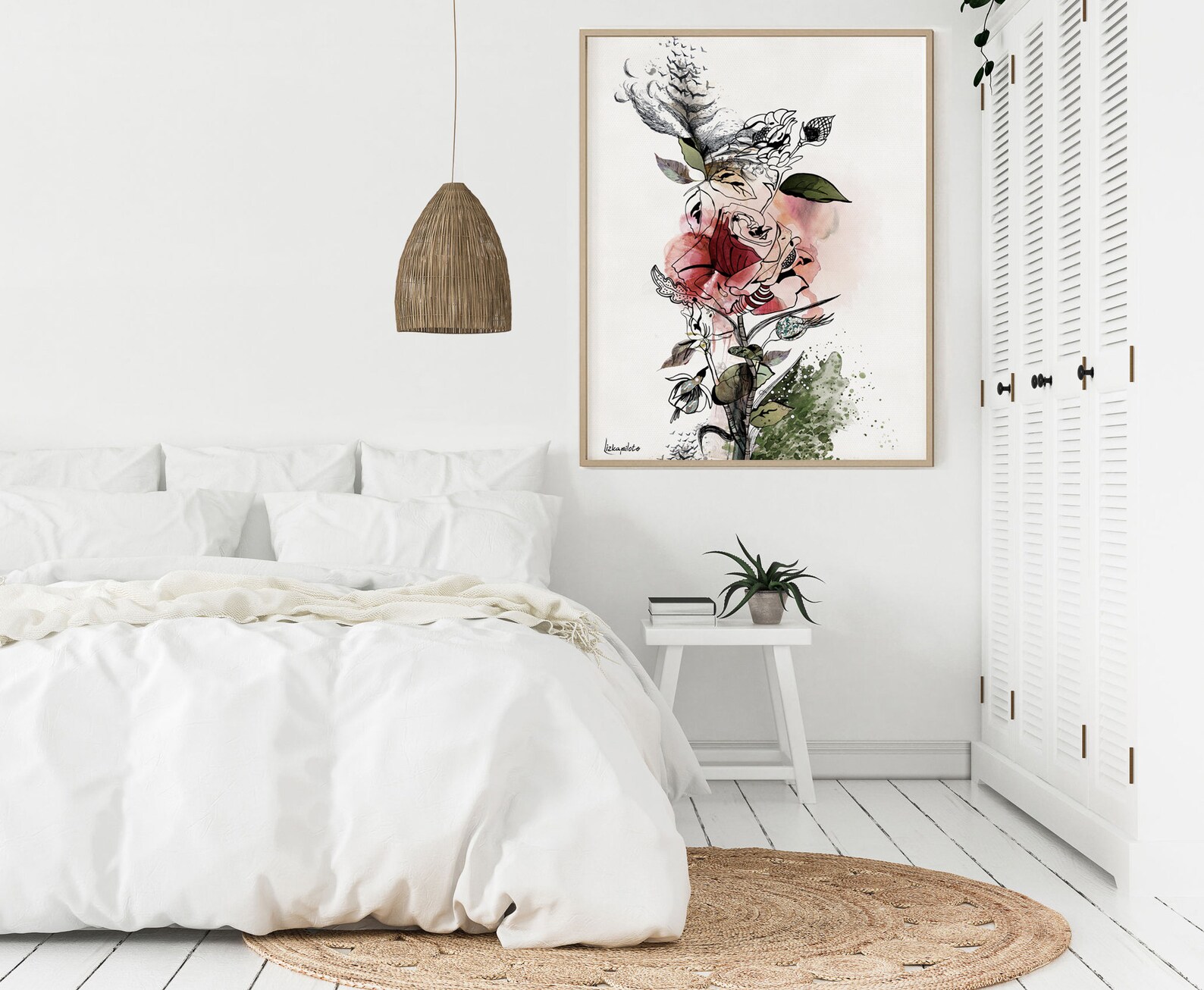 Large Wall Art Red Flower Painting Large Watercolor Art Etsy