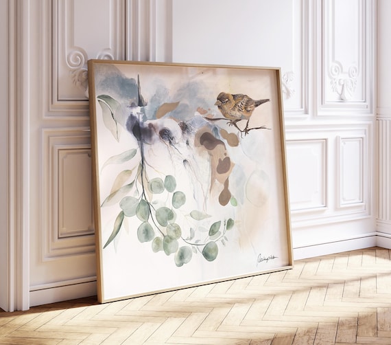 Sparrow Bird Art Print, Nature Wall Art Minimalist, Brown and Beige Wall Art, Neutral Colors Abstract Art, Bird Wall Art, Wildlife Artwork