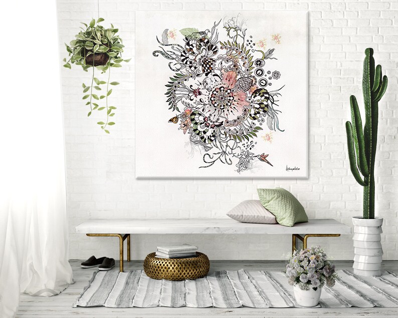 Large Boho Wall Art Print Original Flowers Artwork Bohemian Etsy